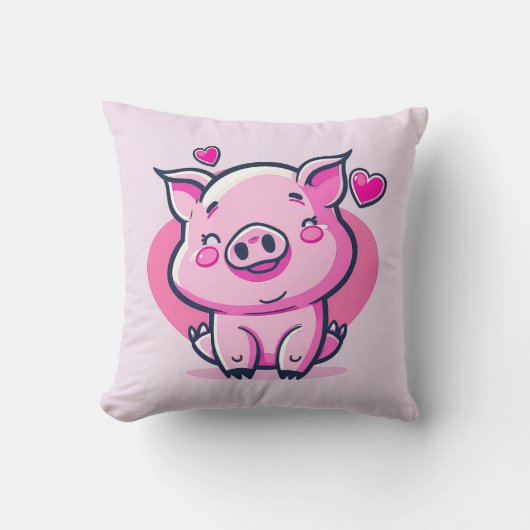 かわいいハッピーピンクピッグハートバレンタインスパイアン | クッション (正面)