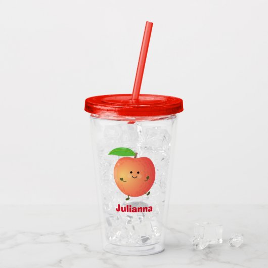かわいいハッピーピーチイエローアニメ アクリルタンブラー (アイス裏面)