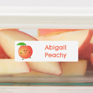 かわいいハッピーピーチ黄色の漫画パーソナライズされた ラベル