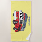 かわいいハッピーファイアーエンジンアニメ ビーチタオル (正面)