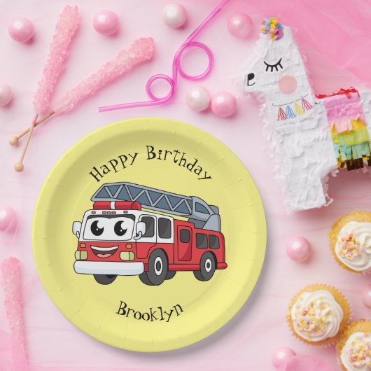 かわいいハッピーファイアーエンジンアニメ ペーパープレート (パーティー)