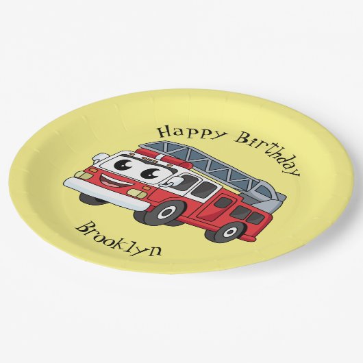 かわいいハッピーファイアーエンジンアニメ ペーパープレート (アングル)