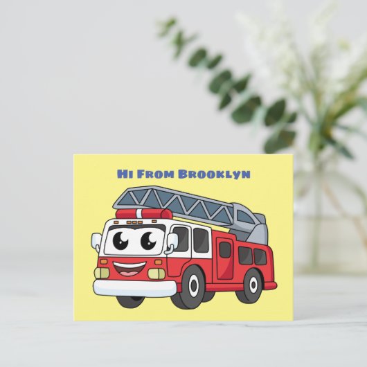 かわいいハッピーファイアーエンジンアニメ ポストカード (スタンド正面)