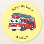 かわいいハッピーファイアーエンジンアニメ ラウンドペーパーコースター (正面)