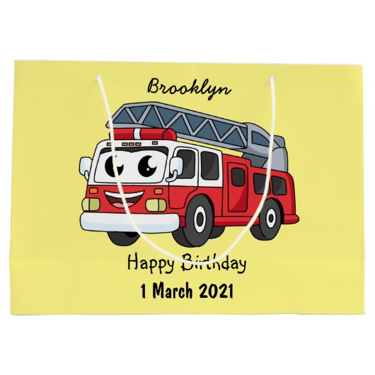 かわいいハッピーファイアーエンジンアニメ ラージペーパーバッグ (裏面)