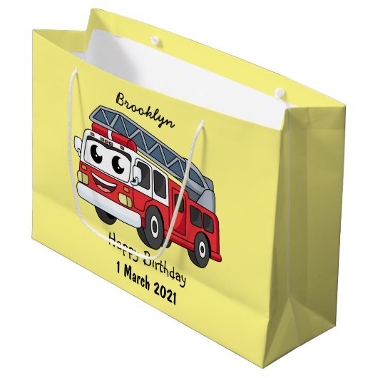 かわいいハッピーファイアーエンジンアニメ ラージペーパーバッグ (正面アングル)