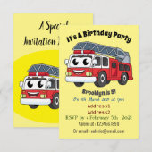 かわいいハッピーファイアーエンジンアニメ 招待状 (正面/裏面)