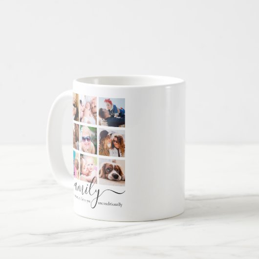 かわいいハッピーファミリーフォトコラージュ コーヒーマグカップ (正面左)