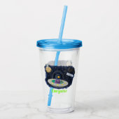 かわいいハッピーフィッシュufo宇宙漫画イラストレーション アクリルタンブラー (裏面)