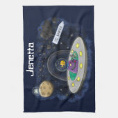 かわいいハッピーフィッシュufo宇宙漫画イラストレーション キッチンタオル (縦)