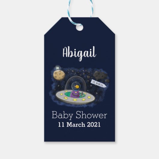 かわいいハッピーフィッシュufo宇宙漫画イラストレーション ギフトタグ (正面)