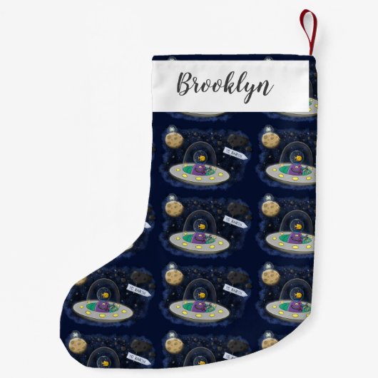 かわいいハッピーフィッシュufo宇宙漫画イラストレーション スモールクリスマスストッキング (裏面)