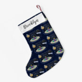 かわいいハッピーフィッシュufo宇宙漫画イラストレーション スモールクリスマスストッキング (裏面 (吊り時))