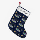 かわいいハッピーフィッシュufo宇宙漫画イラストレーション スモールクリスマスストッキング (正面 (吊り時))