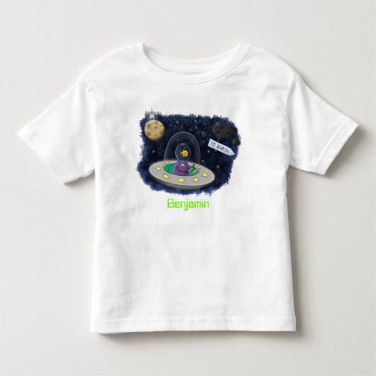 かわいいハッピーフィッシュufo宇宙漫画イラストレーション トドラーTシャツ (正面)
