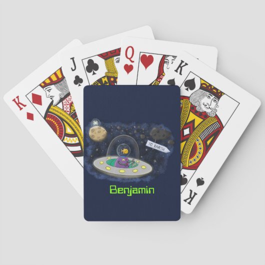 かわいいハッピーフィッシュufo宇宙漫画イラストレーション トランプ (裏面)