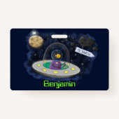 かわいいハッピーフィッシュufo宇宙漫画イラストレーション バッジ (裏面)