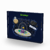 かわいいハッピーフィッシュufo宇宙漫画イラストレーション フォトブロック (右)