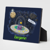 かわいいハッピーフィッシュufo宇宙漫画イラストレーション フォトプラーク (側面)