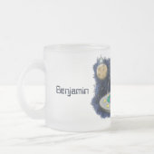 かわいいハッピーフィッシュufo宇宙漫画イラストレーション フロストグラスマグカップ (左)