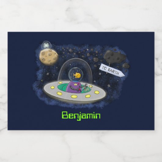 かわいいハッピーフィッシュufo宇宙漫画イラストレーション フードラベル (シングルラベル)