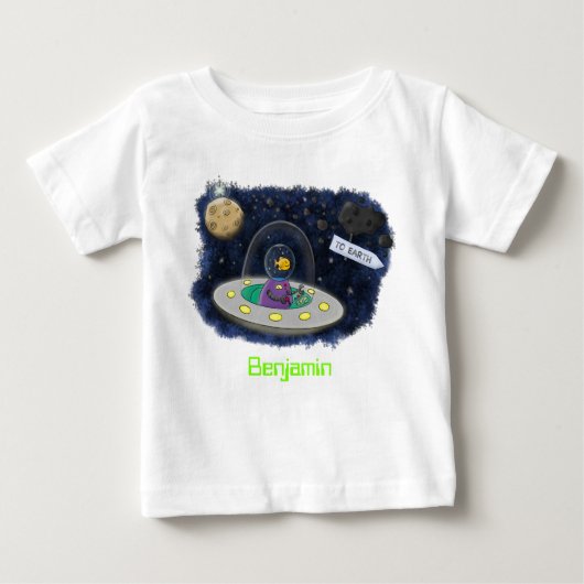 かわいいハッピーフィッシュufo宇宙漫画イラストレーション ベビーTシャツ (正面)