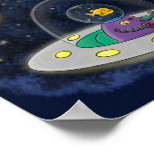 かわいいハッピーフィッシュufo宇宙漫画イラストレーション ポスター (角)