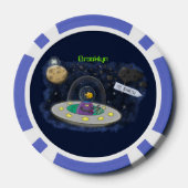 かわいいハッピーフィッシュufo宇宙漫画イラストレーション ポーカーチップ (裏面)