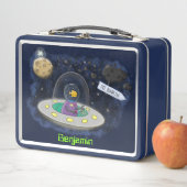 かわいいハッピーフィッシュufo宇宙漫画イラストレーション メタルランチボックス (インサイチュ)