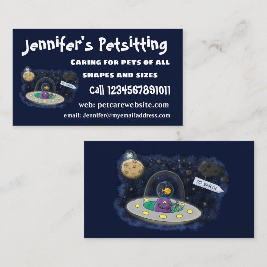 かわいいハッピーフィッシュufo宇宙漫画イラストレーション 名刺 (正面/裏面)