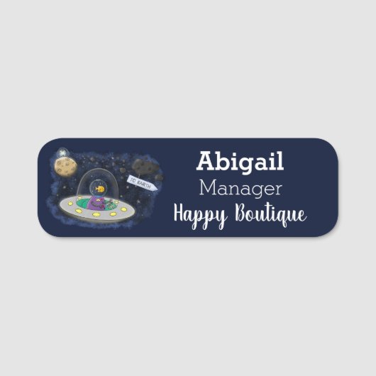 かわいいハッピーフィッシュufo宇宙漫画イラストレーション 名札 (正面)