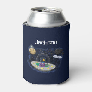 かわいいハッピーフィッシュufo宇宙漫画イラストレーション 缶クーラー