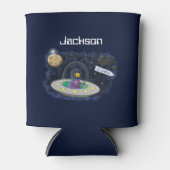 かわいいハッピーフィッシュufo宇宙漫画イラストレーション 缶クーラー (正面)