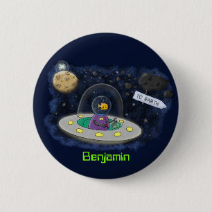 かわいいハッピーフィッシュufo宇宙漫画イラストレーション 缶バッジ