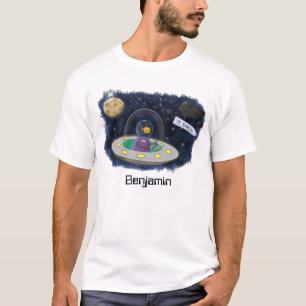 かわいいハッピーフィッシュufo宇宙漫画イラストレーション tシャツ