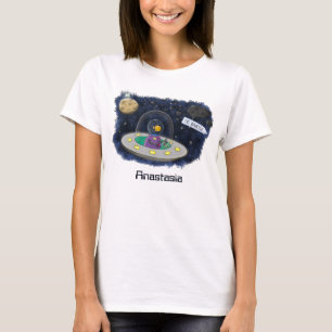 かわいいハッピーフィッシュufo宇宙漫画イラストレーション tシャツ