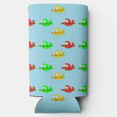 かわいいハッピーフライトが青 スリム缶クーラー (裏面)