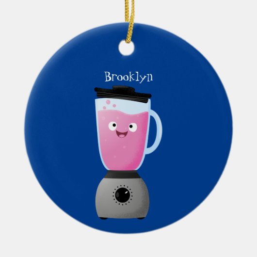 かわいいハッピーフードミキサーの台所用品の漫画 セラミックオーナメント (正面)