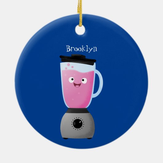 かわいいハッピーフードミキサーの台所用品の漫画 セラミックオーナメント (裏面)