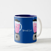 かわいいハッピーフードミキサーの台所用品の漫画 ツートーンマグカップ (正面右)