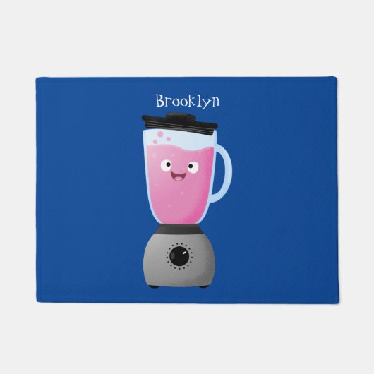 かわいいハッピーフードミキサーの台所用品の漫画 ドアマット (正面)