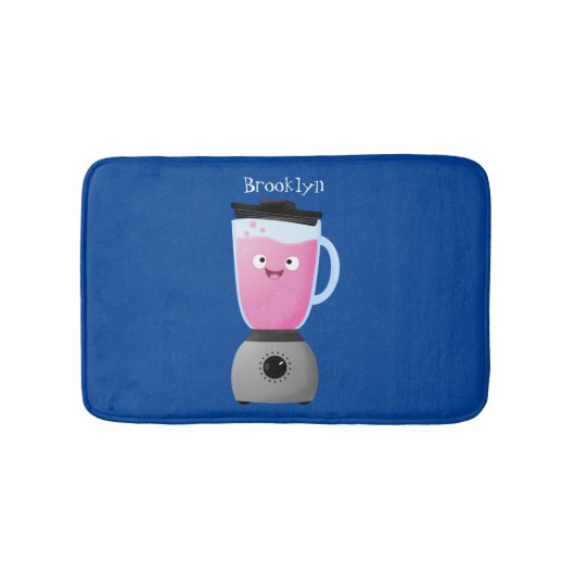 かわいいハッピーフードミキサーの台所用品の漫画 バスマット (正面)