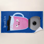 かわいいハッピーフードミキサーの台所用品の漫画 ビーチタオル (正面)