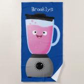 かわいいハッピーフードミキサーの台所用品の漫画 ビーチタオル (正面)