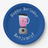 かわいいハッピーフードミキサーの台所用品の漫画 ペーパープレート (正面)