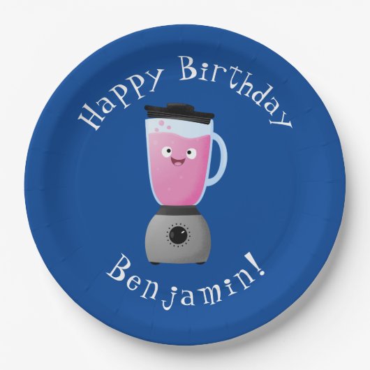 かわいいハッピーフードミキサーの台所用品の漫画 ペーパープレート (正面)