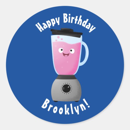 かわいいハッピーフードミキサーの台所用品の漫画 ラウンドシール (正面)