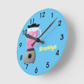 かわいいハッピーフードミキサーの台所用品の漫画 ラウンド壁時計 (傾斜)