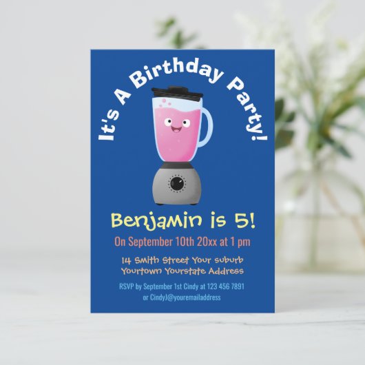 かわいいハッピーフードミキサーの台所用品の漫画 招待状 (スタンド正面)