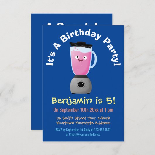 かわいいハッピーフードミキサーの台所用品の漫画 招待状 (正面/裏面)